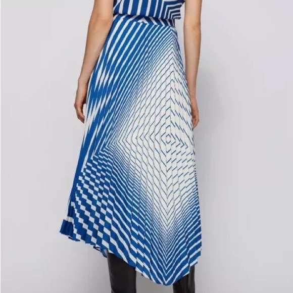 HUGO BOSS ASYMMETRIC PLISSÉ SKIRT WITH FOULARD-INSPIRED STRIPE PRINT - Picture 2 of 7